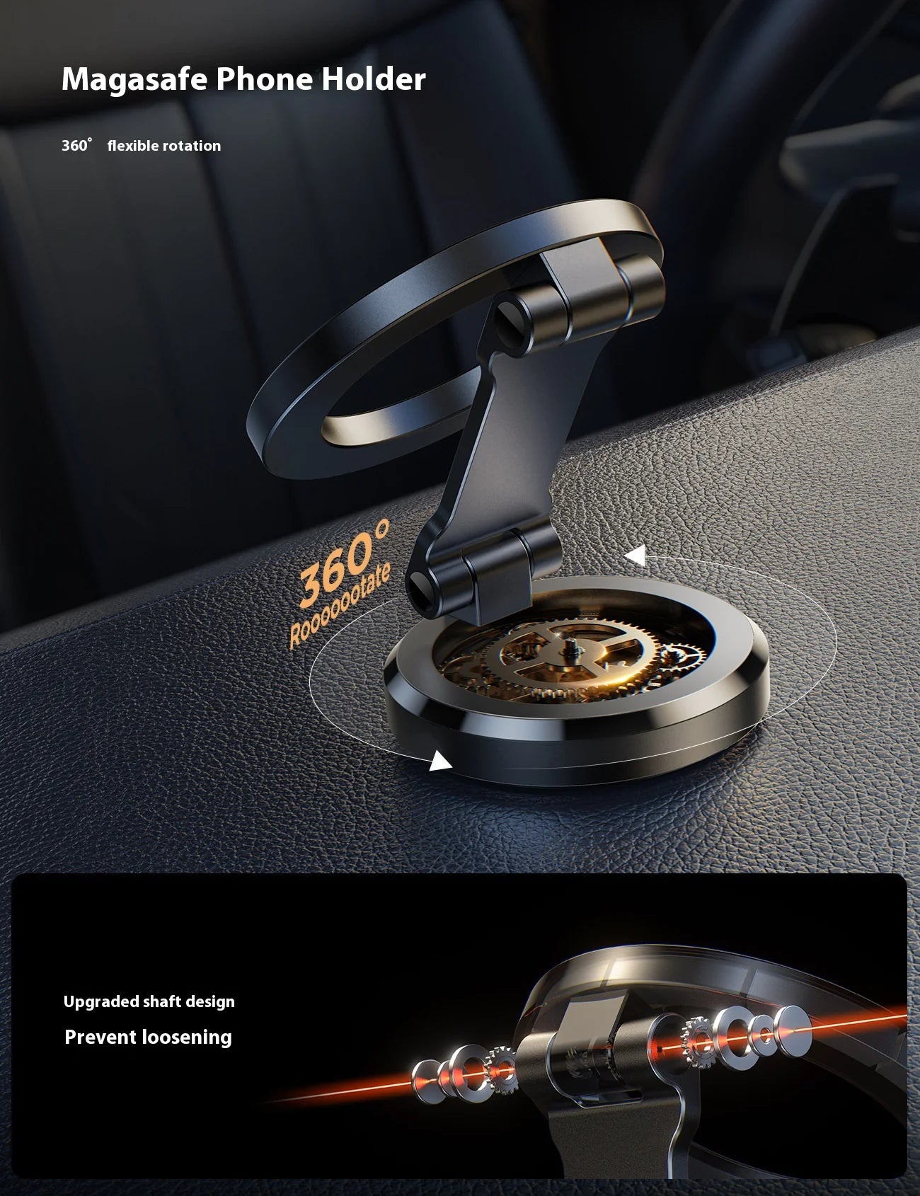 MagSafe Car Mount Phone Holder - 360° Rotating Magnetic iPhone Car Mount with 20 N55 Magnets - Foldable Dashboard Phone Holder for Safe Hands-Free Driving