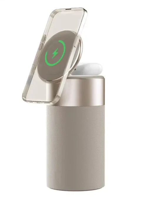 Charge Sync 3-in-1 Wireless Charging Station - iPhone AirPods Charger with Bluetooth Speaker & Touch Lamp - Multi-Function Desktop Charging Dock