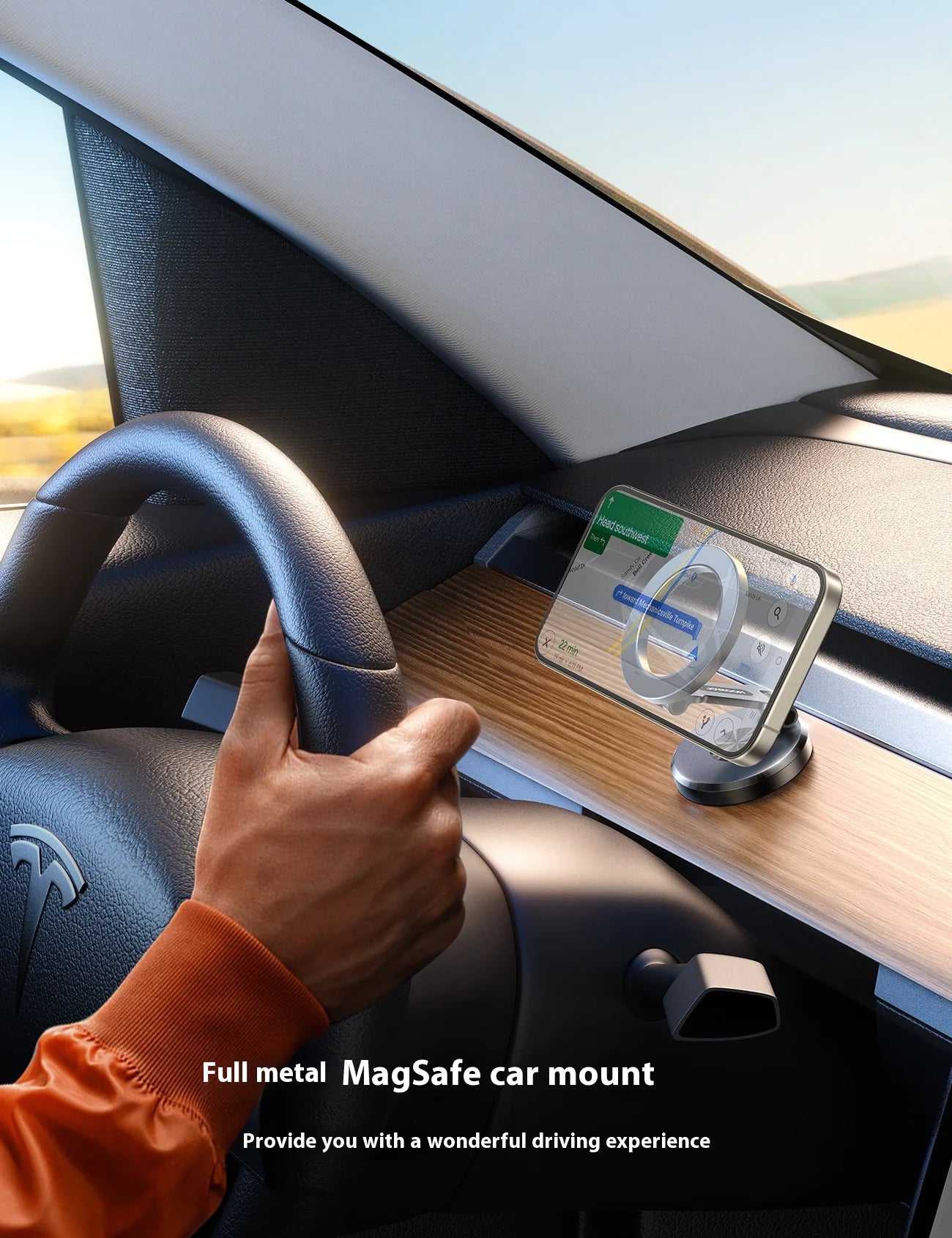 MagSafe Car Mount Phone Holder - 360° Rotating Magnetic iPhone Car Mount with 20 N55 Magnets - Foldable Dashboard Phone Holder for Safe Hands-Free Driving