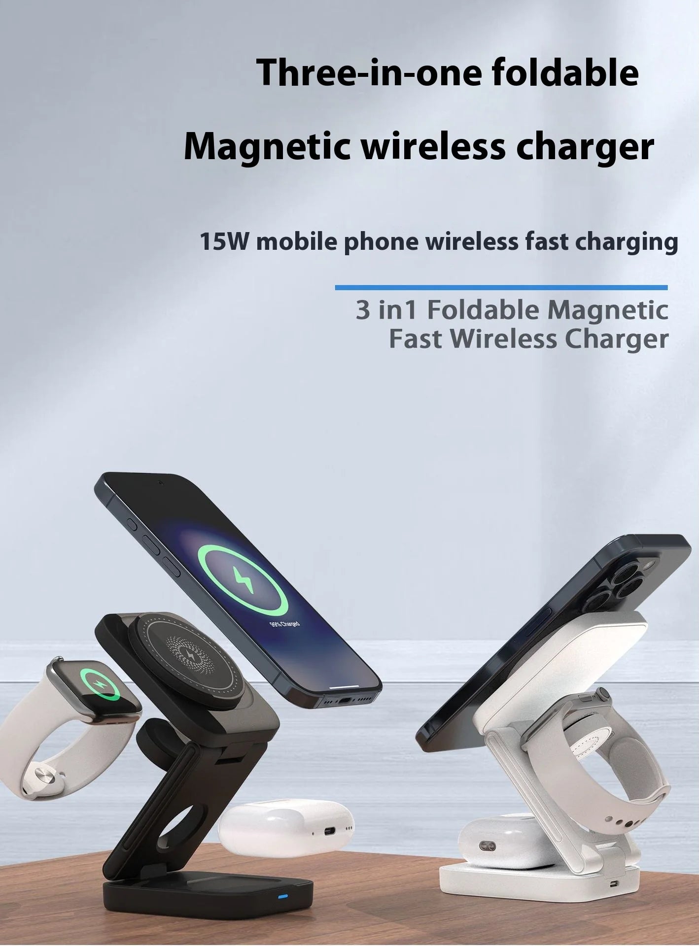 30W MAGNETIC FOLDABLE 3-IN-1 WIRELESS CHARGER - TRAVEL READY
