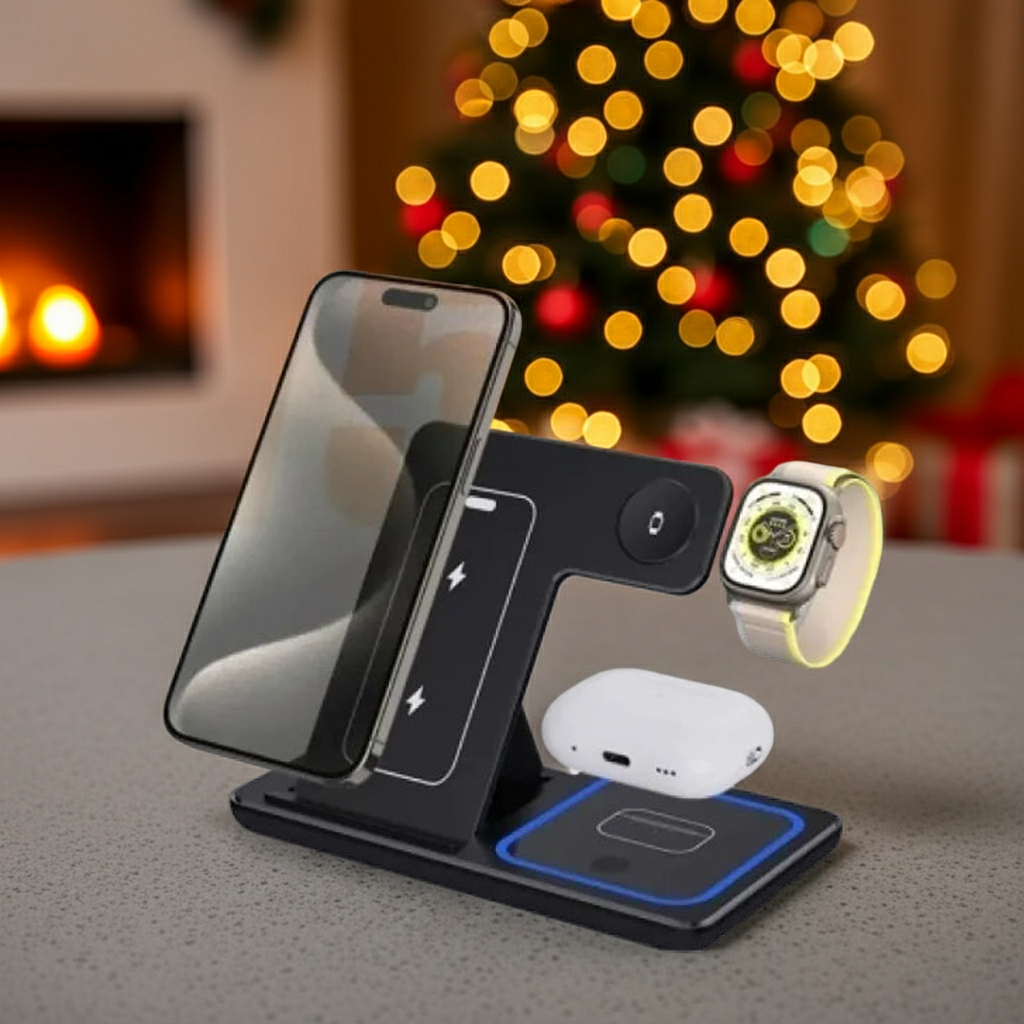 15W 3 In 1 LED Foldable Fast Wireless Charger Stand