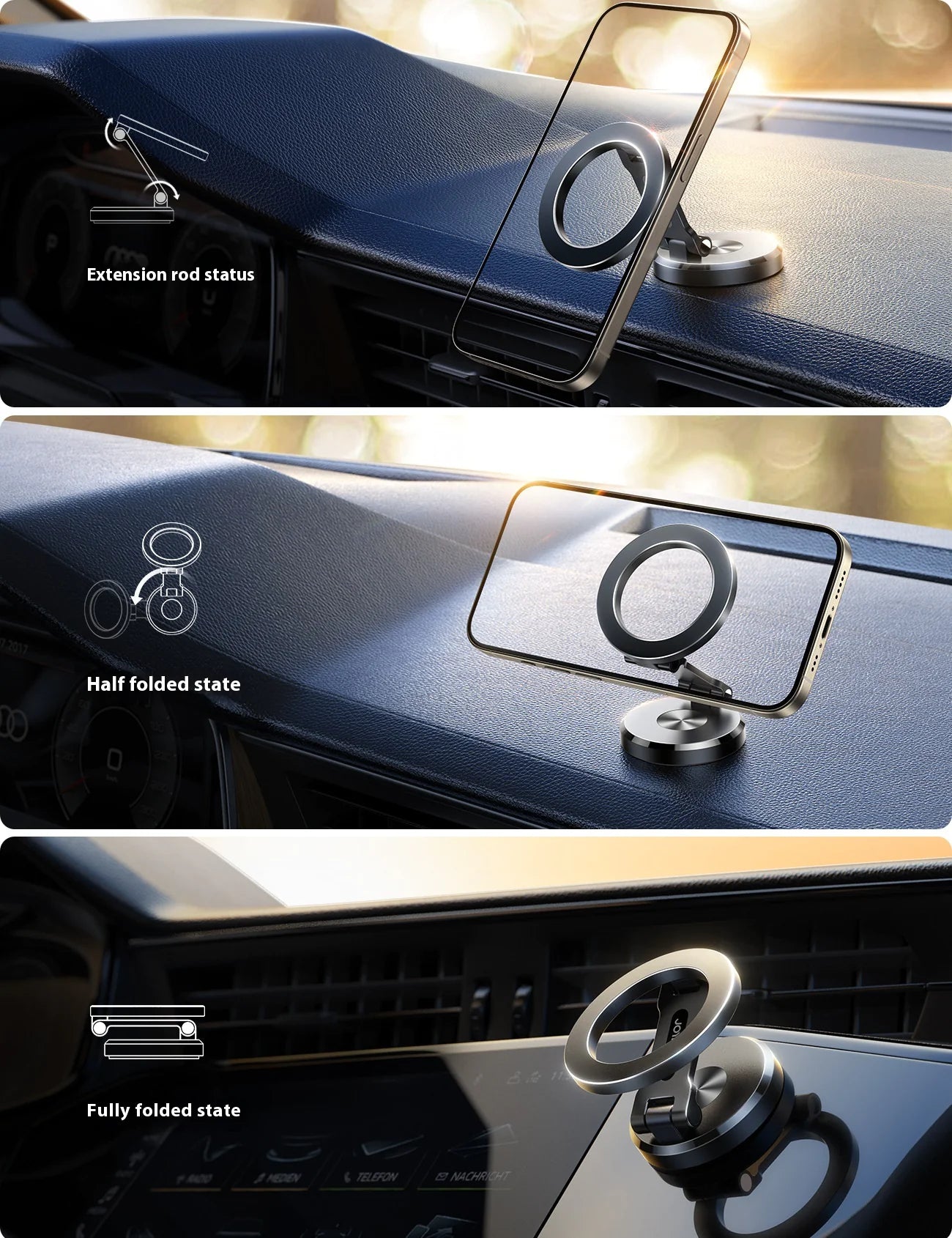 MagSafe Car Mount Phone Holder - 360° Rotating Magnetic iPhone Car Mount with 20 N55 Magnets - Foldable Dashboard Phone Holder for Safe Hands-Free Driving